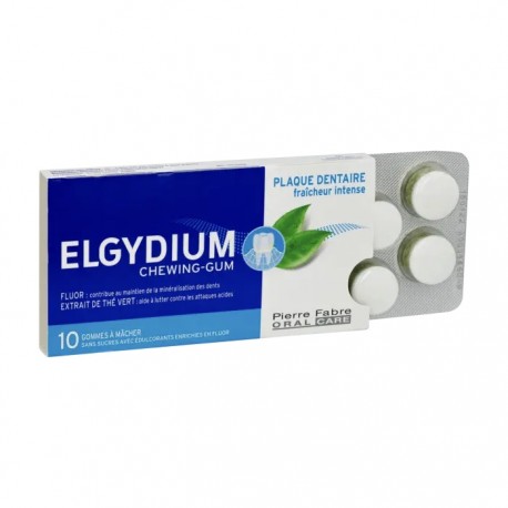 Elgydium Chewing-gum plaque dentaire fraîcheur intense 10 gommes à mâcher