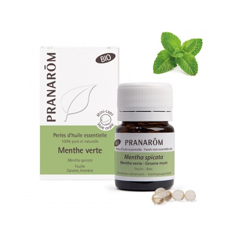 Pranarôm Perles d'huile essentielle Bio Menthe Verte 60 perles 