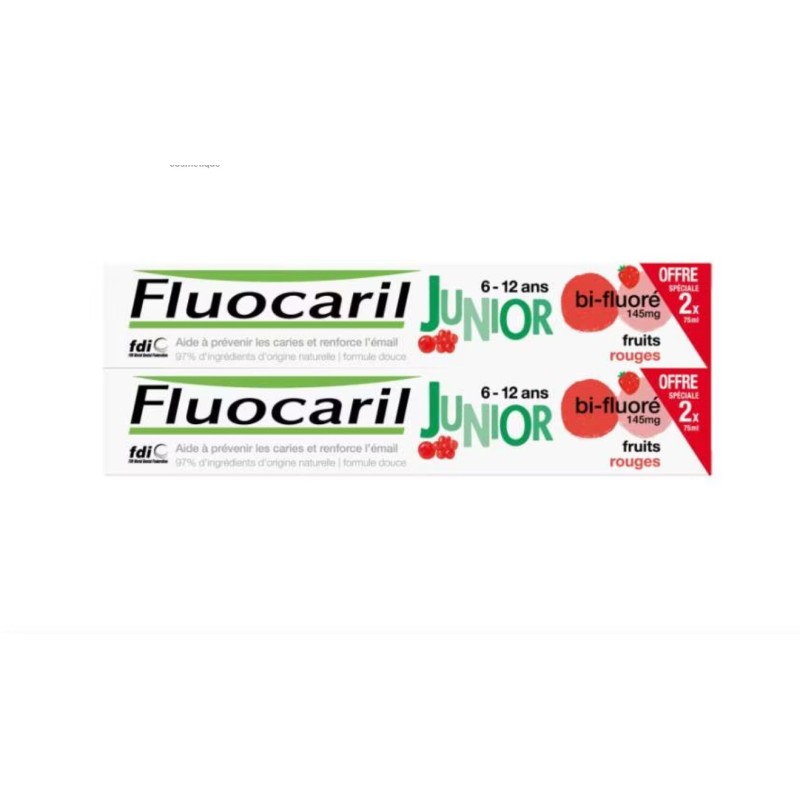 Fluocaril Gel dentifrice bi-fluoré Junior 6-12 ans goût fruits rouges lot 2x75 ml 