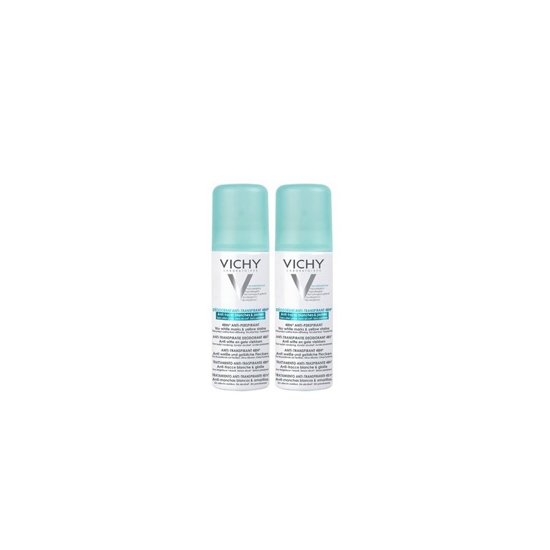 Vichy Déodorant Anti-transpirant 48H Anti-traces blanches & jaunes aérosol 125 ml lot de 2 