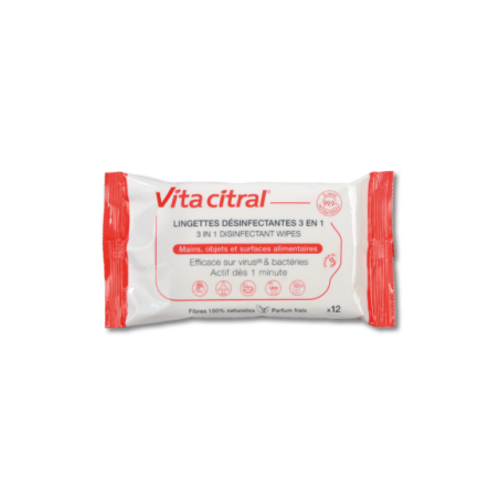 Vita Citral Lingettes désinfectantes 3 en 1, sachet de 12 lingettes
