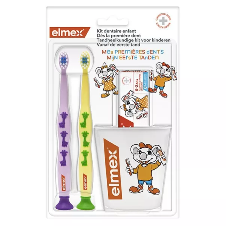 Elmex Kit Dentaire pour Enfants 2 Brosses à dents + 1 Dentifrice + 1 Gobelet