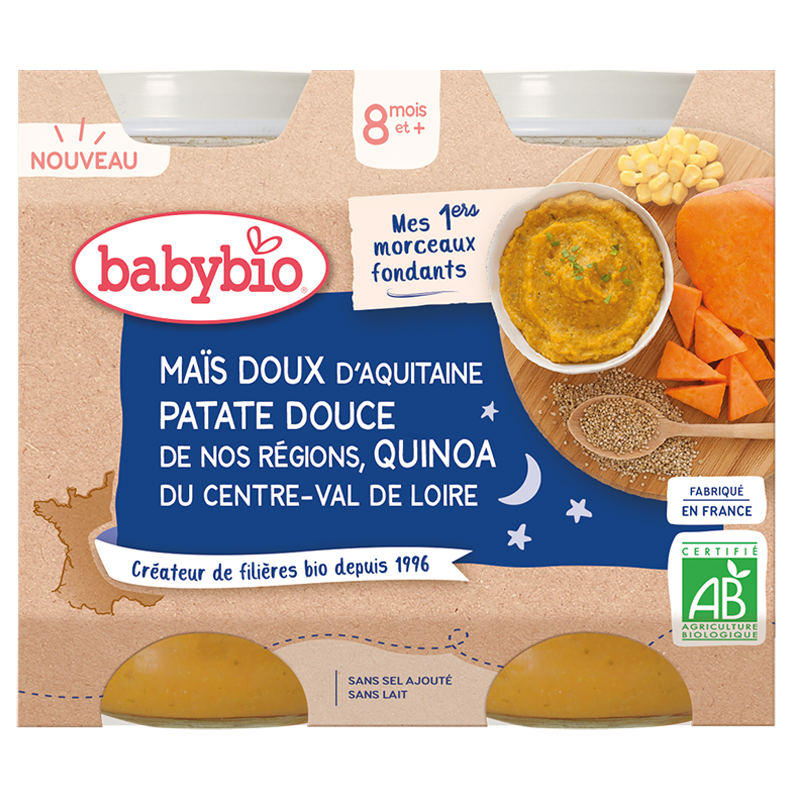 Babybio Menu du Soir Maïs, Patates douces & Quinoa 2x200g