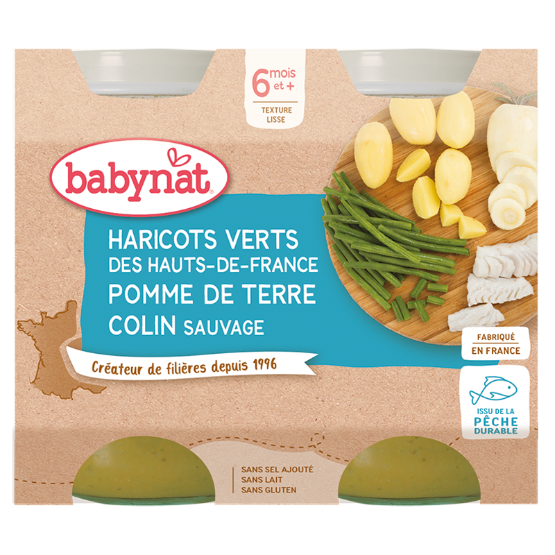 Babybio Menu du Midi Haricots verts, Pommes de terre & Colin sauvage 2x200g
