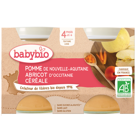 Babybio Petits Pots Pomme, Abricot et Céréales 2x130g