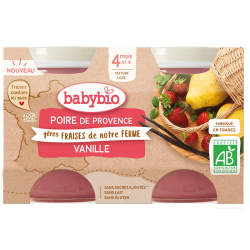 Babybio Petits Pots Poire, Fraise & Vanille 2x130g