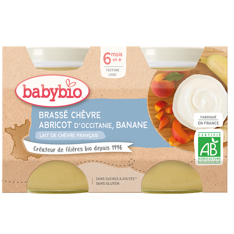 Babybio Brassé Chèvre, Abricot & Banane 2x130g