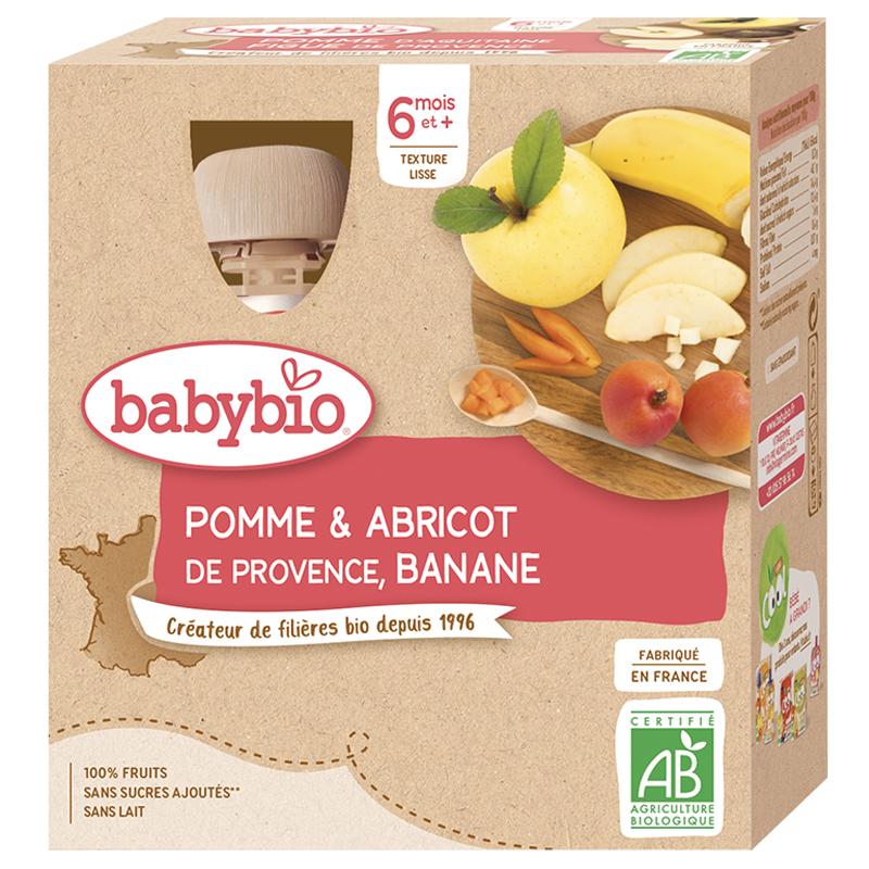 Babybio Gourde Pomme, Abricot & Banane 4x90g