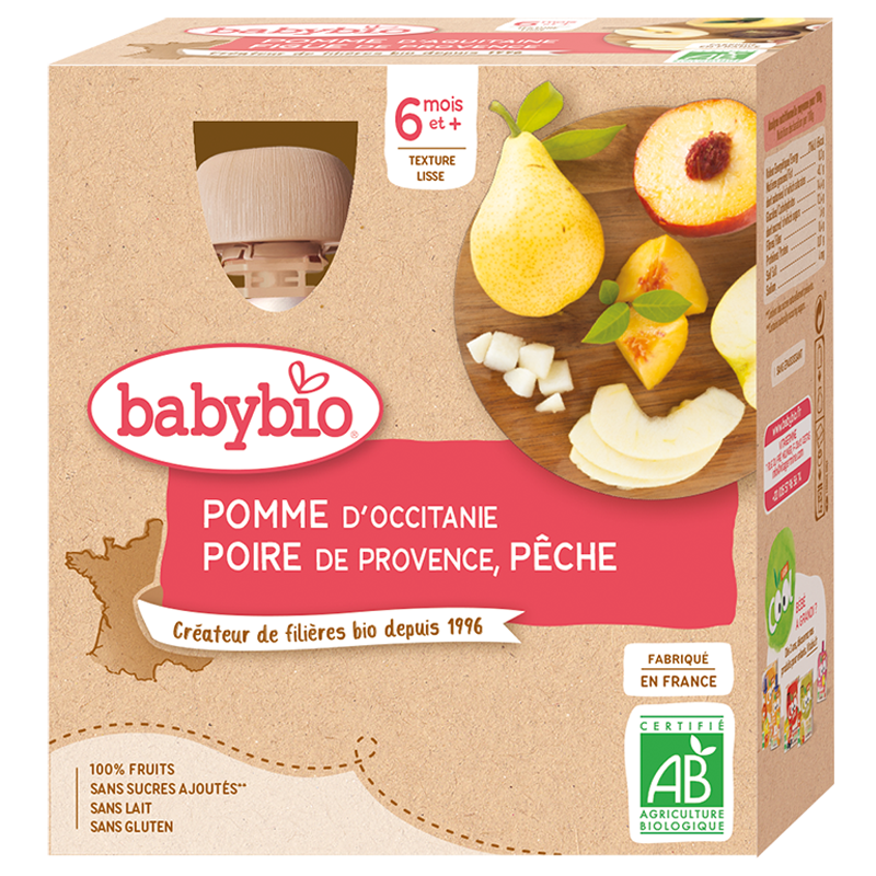 Babybio Gourde Pomme, Poire & Pêche 4x90g