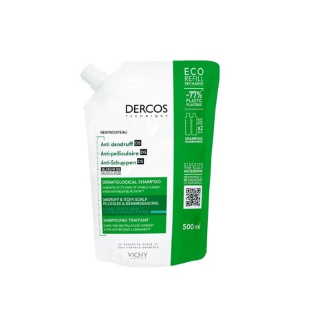 Vichy Dercos Shampooing traitant Anti-Pelliculaire DS Cheveux normaux à gras Eco-recharge 500 ml